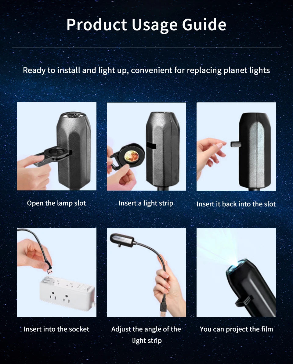 Lampe projecteur planétaire à connexion USB directe et diapositives de projection – Éclairage d'ambiance LED pour Halloween et Noël