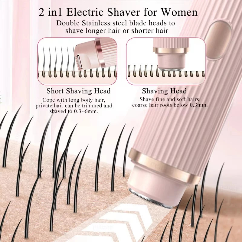 2026 New Women Electric Shaver Waterproof 2 in 1 Double Head Bikini Hair Trimmer Detachable Head Wet Dry Shaver