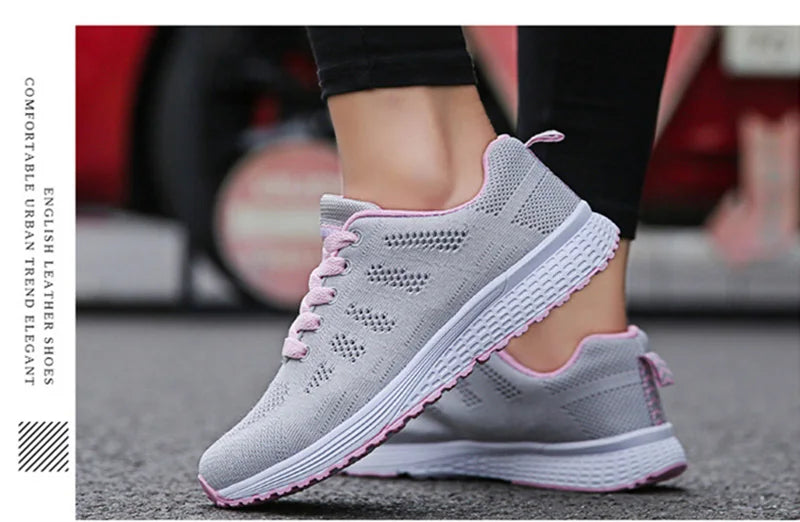 Women's Breathable Mesh Walking Sneakers – Lightweight Casual Flat Shoes