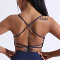 Brassière de sport femme dos croisé – Haut de fitness et yoga haute résistance avec coussinets de poitrine