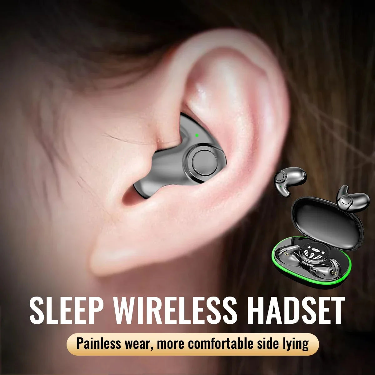 TWS Bluetooth 5.3 Invisible Sleep Earbuds – Wireless Waterproof Sports Headphones with Noise Reduction