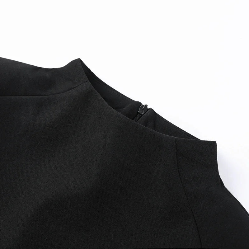 Women's Cropped Turtleneck Shoulder Pad Top – Chic Short Sleeve Women's Top