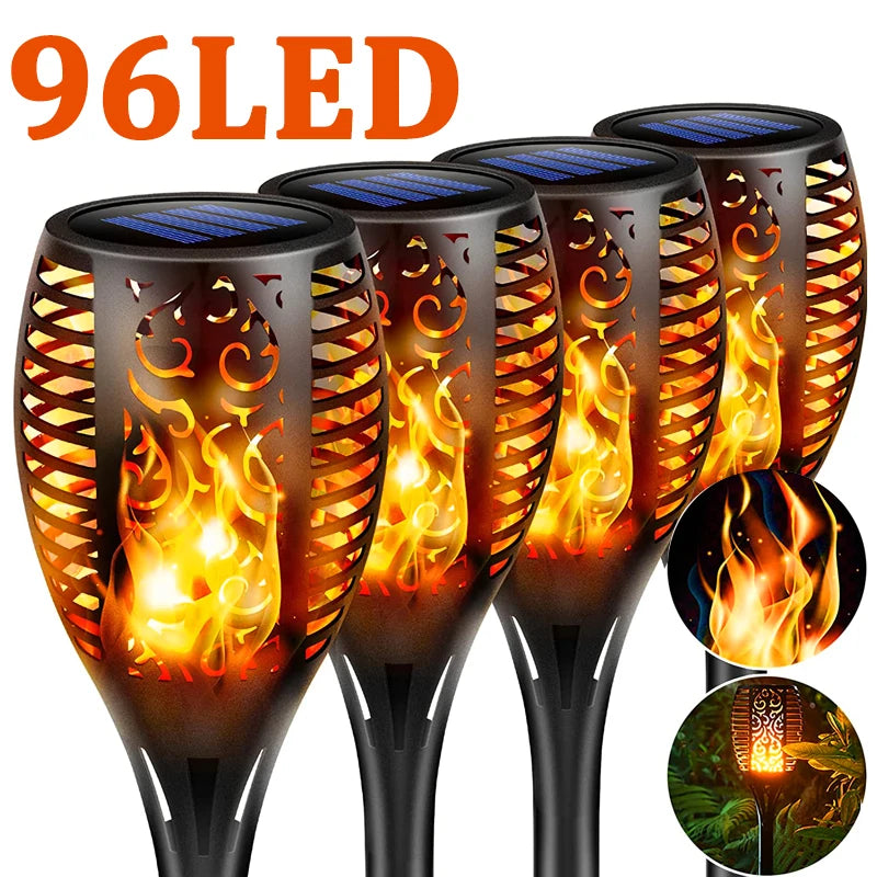 96 LED Solar Torch Lights – Waterproof Flickering Flame Garden & Patio Lights