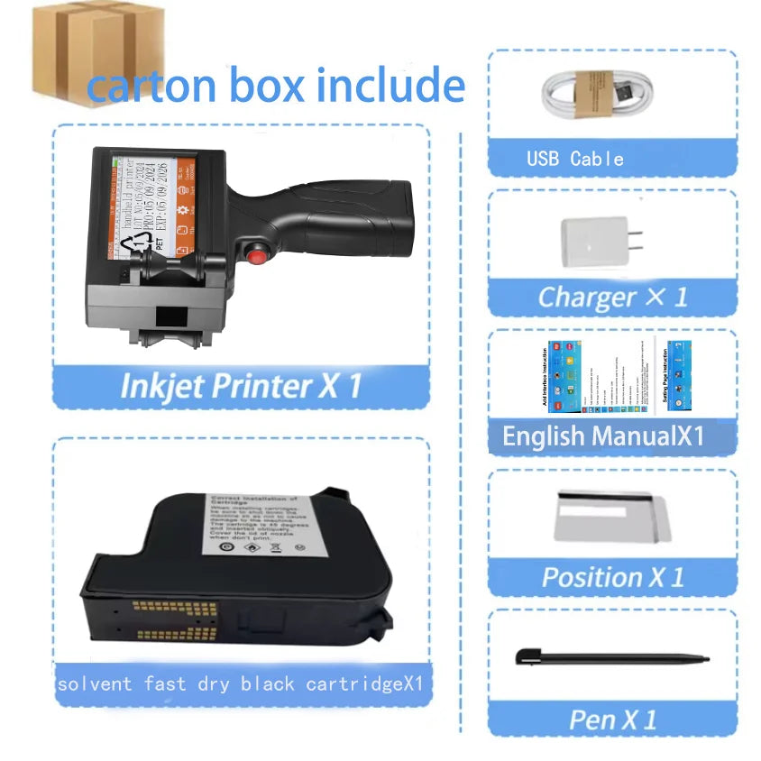 YS300 12.7mm Handheld Inkjet Printer – Portable Date Code & Expiry Date Coding Machine for Labels & Cartons
