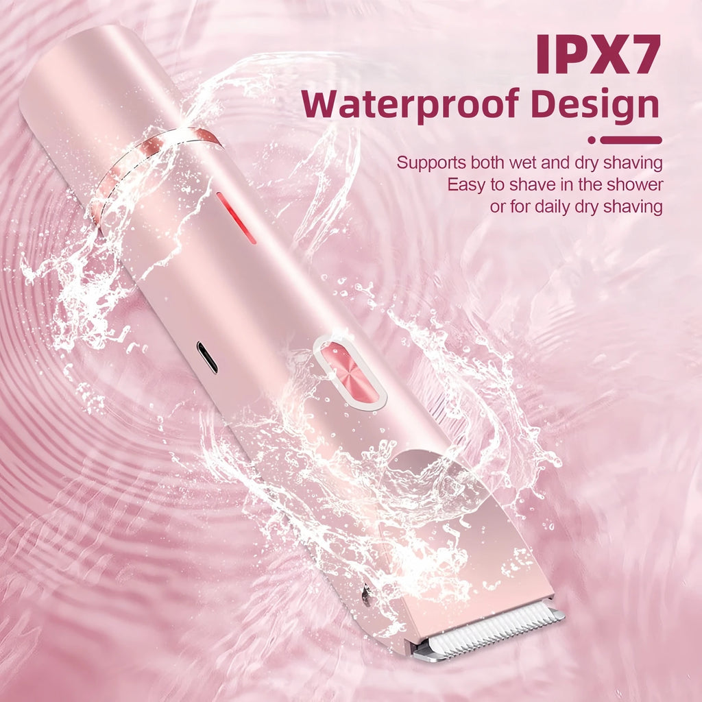 Bikini Trimmer for Women, 2 in 1 Dual Head Bikini Shaver & Body Shaver, Cordless & Waterproof Painless Electric Hair Removal