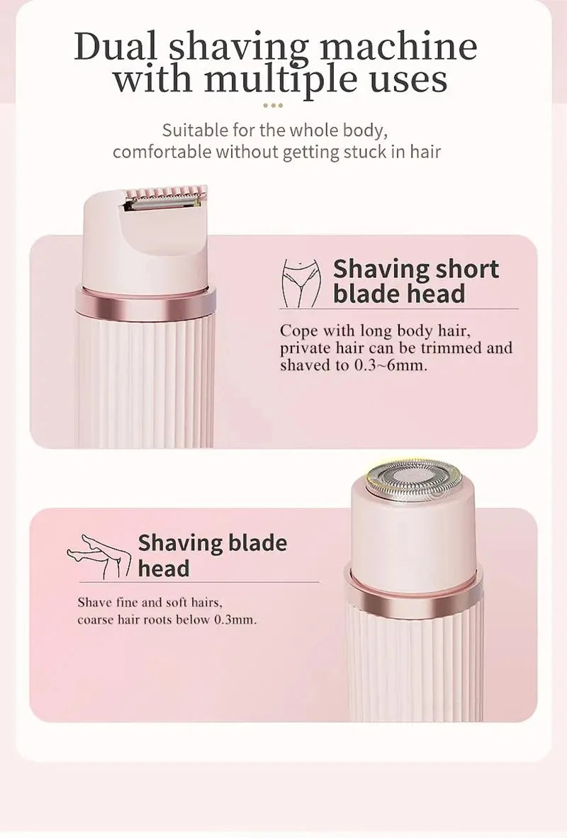 2026 New Women Electric Shaver Waterproof 2 in 1 Double Head Bikini Hair Trimmer Detachable Head Wet Dry Shaver