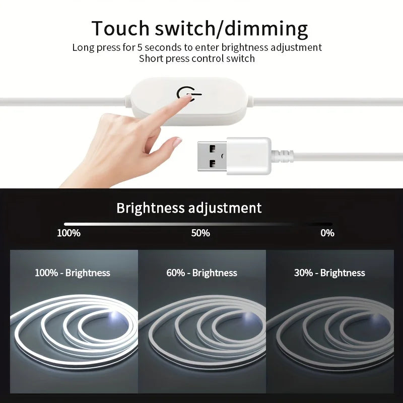 USB LED Neon Light Strip 5V – Dimmable Touch Sensor Waterproof