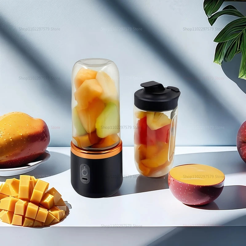Extractor de zumo portátil mini, doble vaso, inalámbrico, recargable por USB, batidora de hielo compacta para viajes y hogar, como licuadora de frutas.