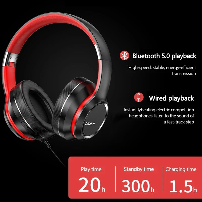 Lenovo HD200 Wireless Bluetooth Over-Ear Headphones – Noise Cancelling Gaming Headset