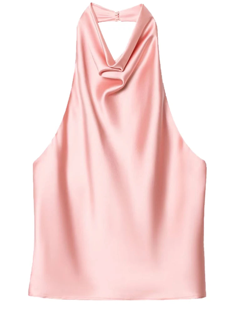 Haut corset dos nu à encolure américaine en satin pour femme – Débardeur élégant pour soirée d'été