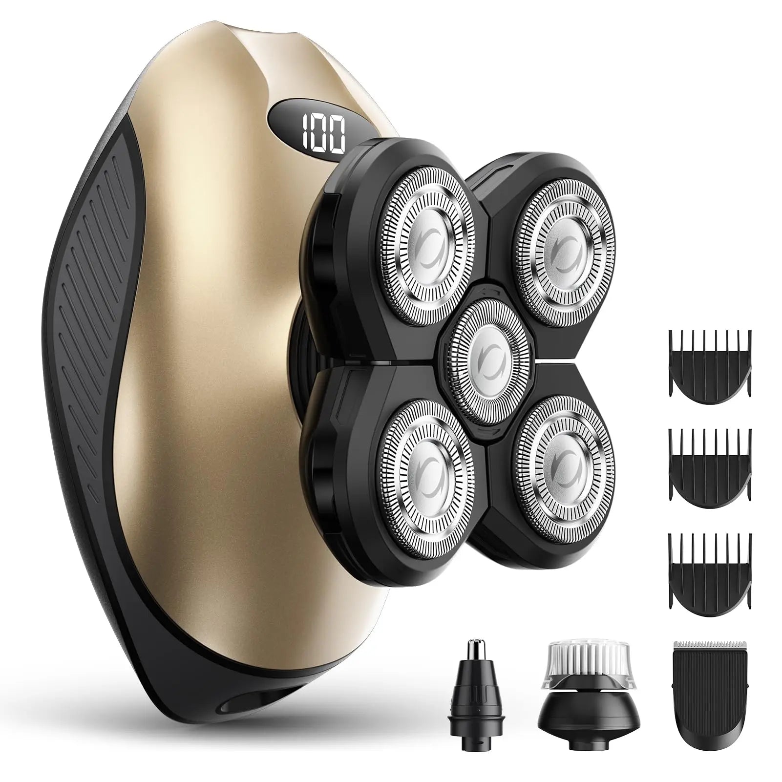6D Electric Head Shaver for Men – Rechargeable Rotary Razor with LED Display & Nose Trimmer Grooming Kit