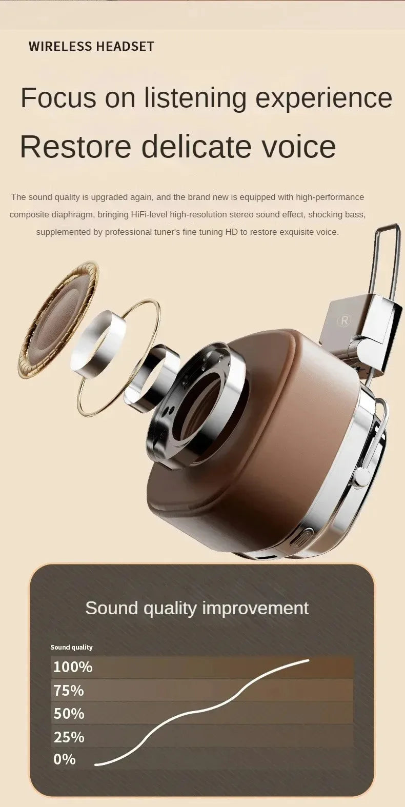 Retro Leather Bluetooth 5.3 Wireless Over-Ear Headphones – Foldable Noise Cancelling Headset with Mic