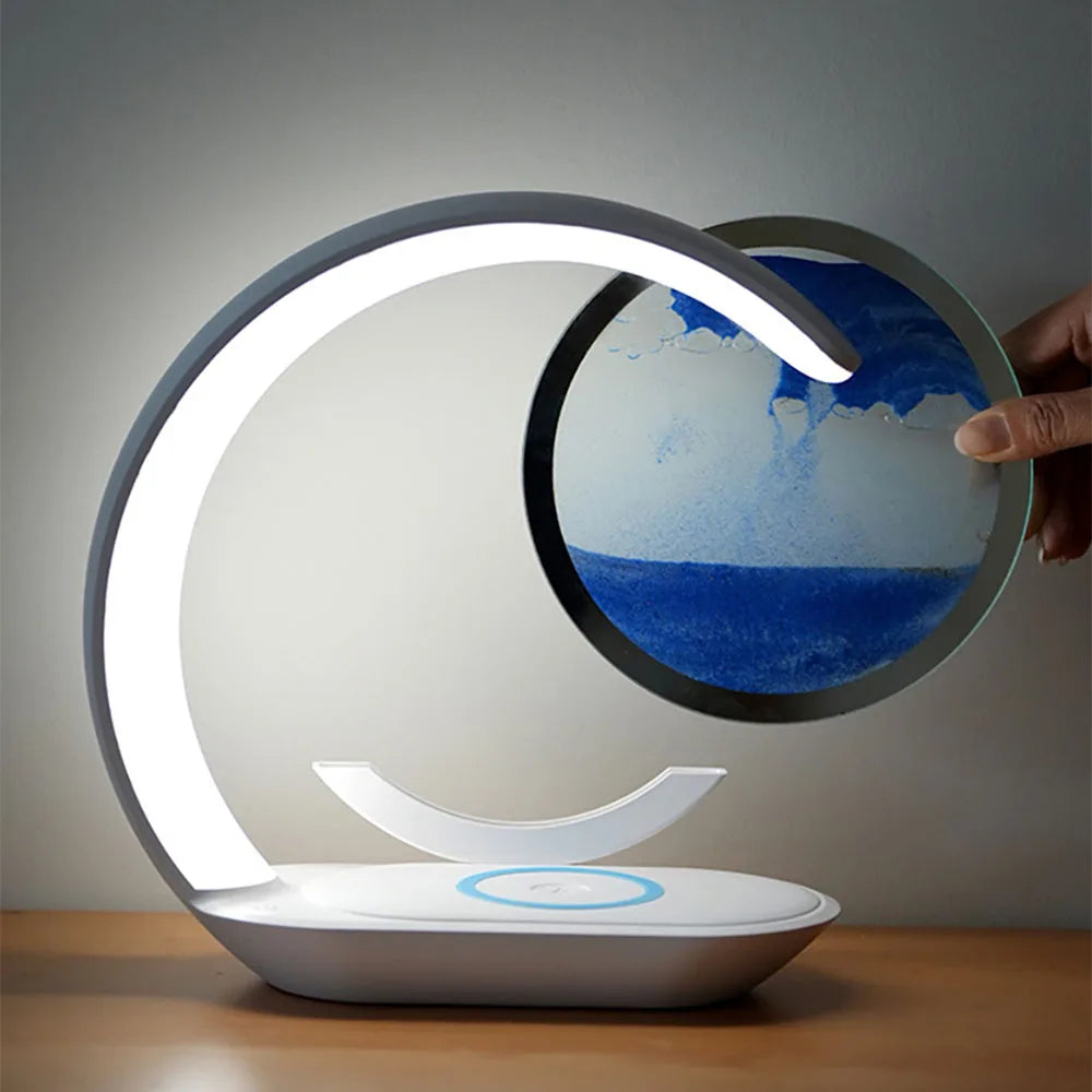 Lampe de table sablier avec chargeur sans fil – Veilleuse art du sable 3D