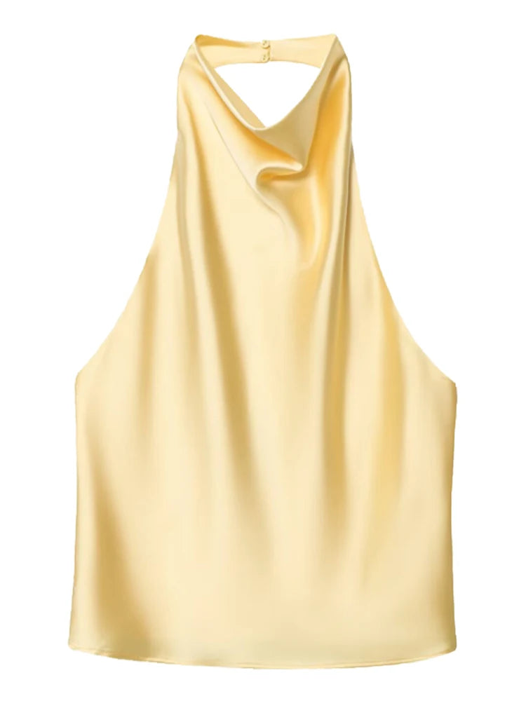 Haut corset dos nu à encolure américaine en satin pour femme – Débardeur élégant pour soirée d'été