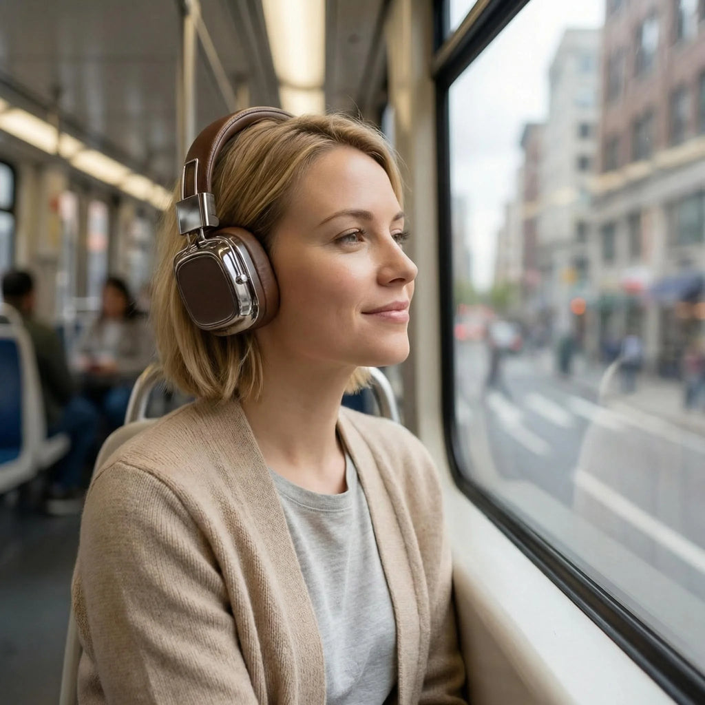 Retro Leather Bluetooth 5.3 Wireless Over-Ear Headphones – Foldable Noise Cancelling Headset with Mic
