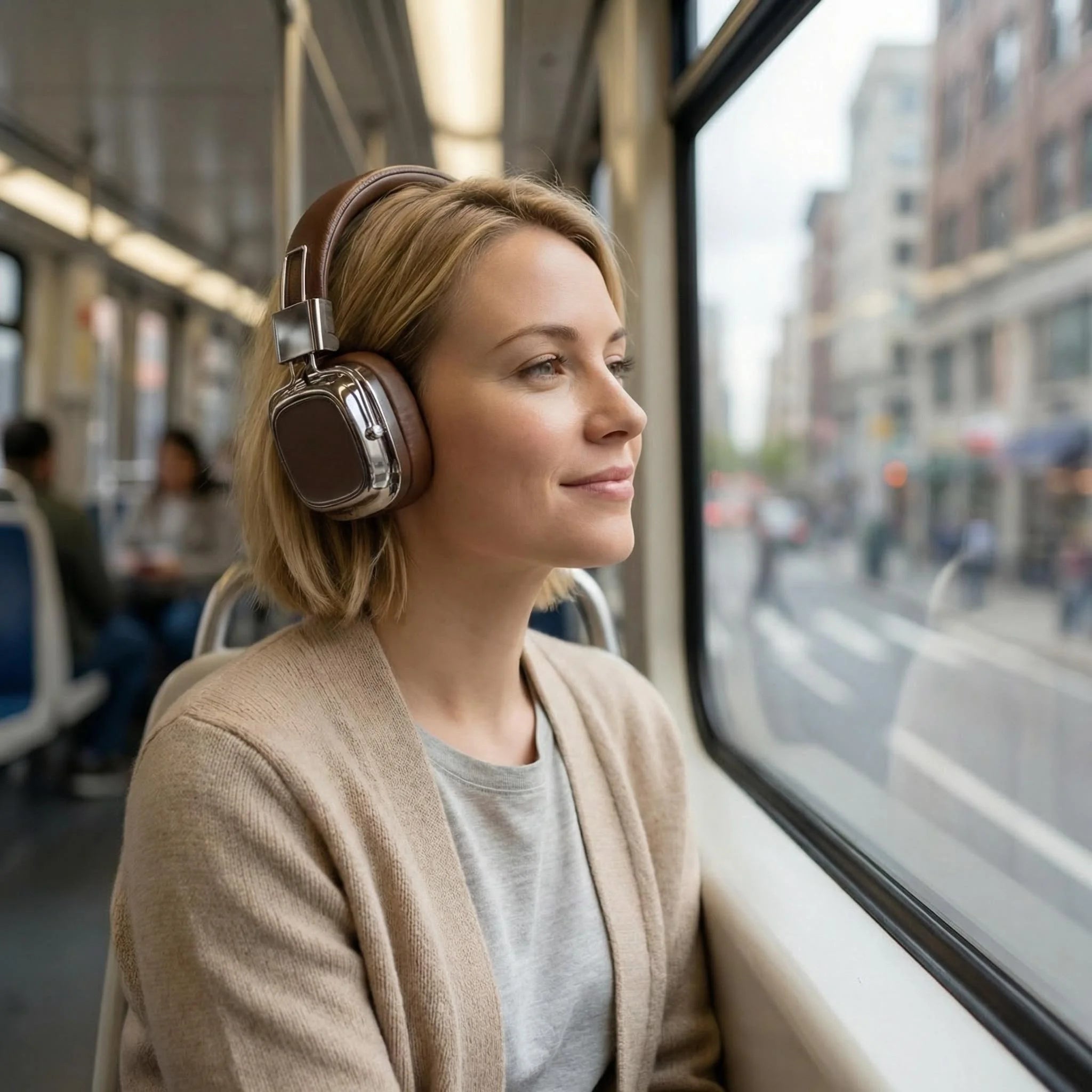 Retro Leather Bluetooth 5.3 Wireless Over-Ear Headphones – Foldable Noise Cancelling Headset with Mic