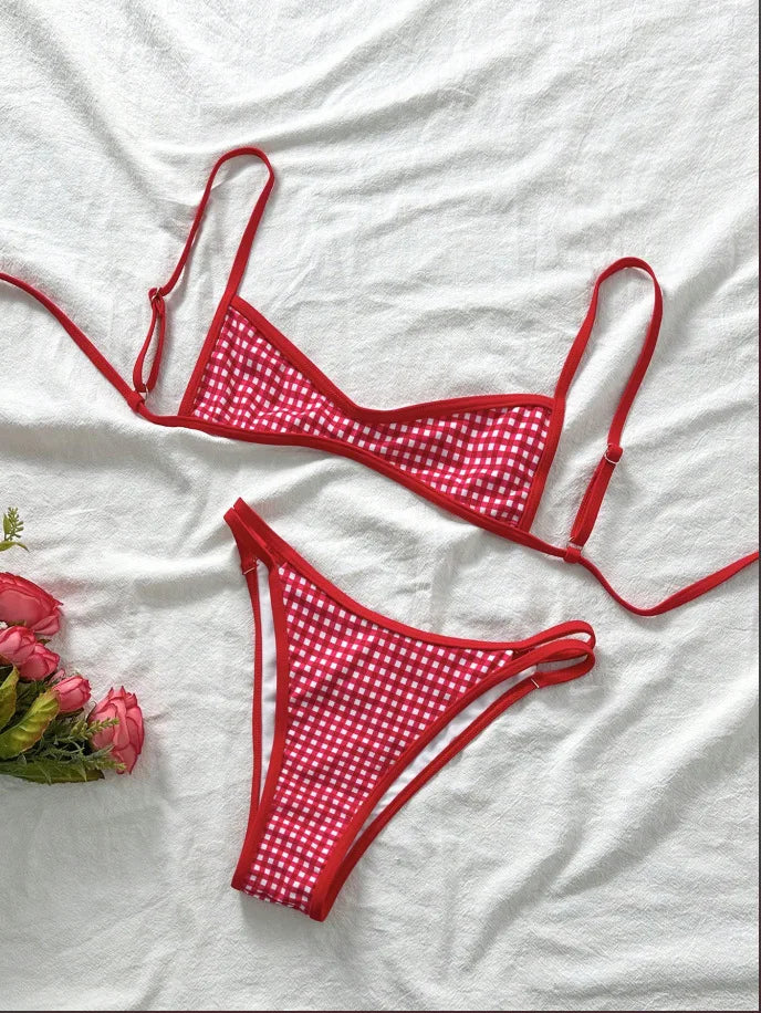 "Conjunto de bikini sin tirantes nuevo 2025 - Traje de baño sexy de dos piezas con espalda descubierta y lazo frontal para mujer"