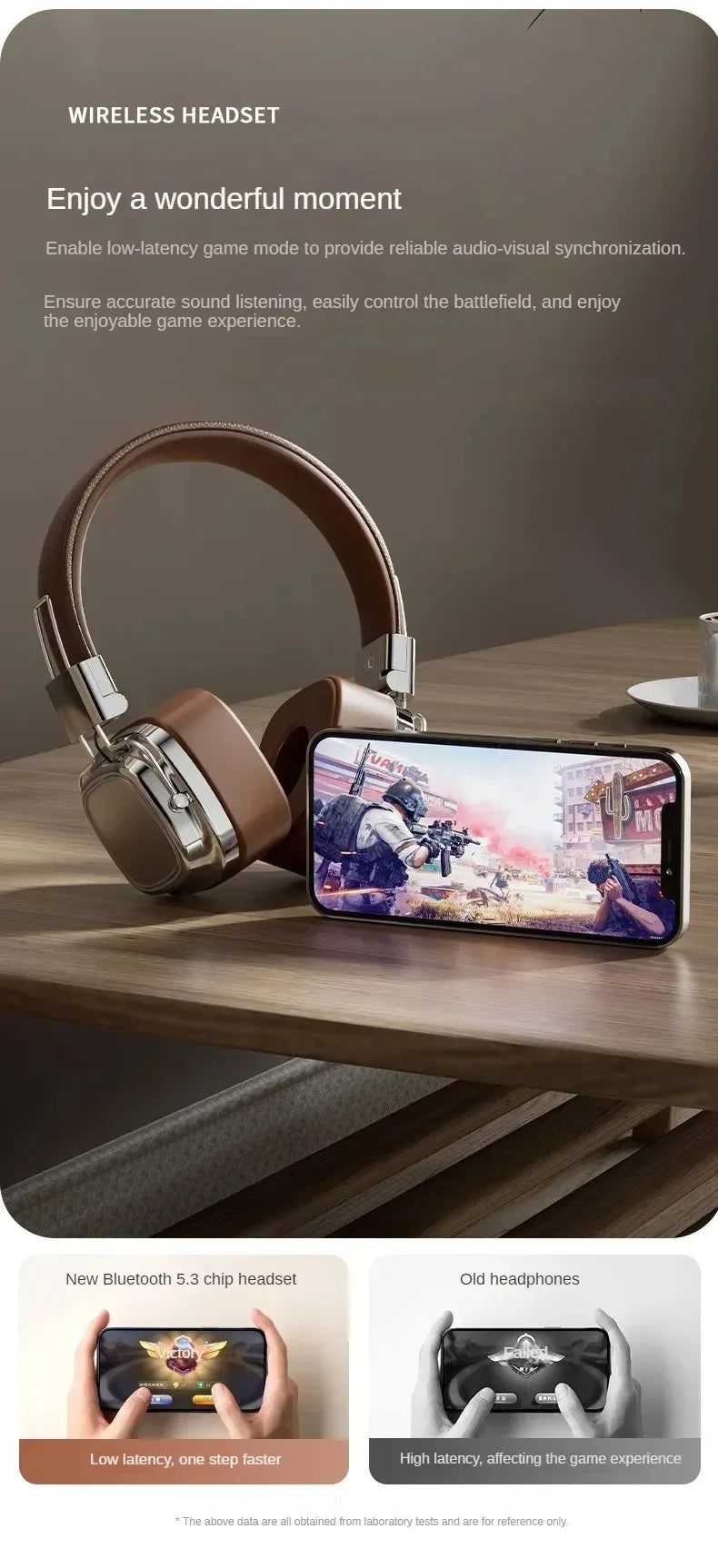 Retro Leather Bluetooth 5.3 Wireless Over-Ear Headphones – Foldable Noise Cancelling Headset with Mic