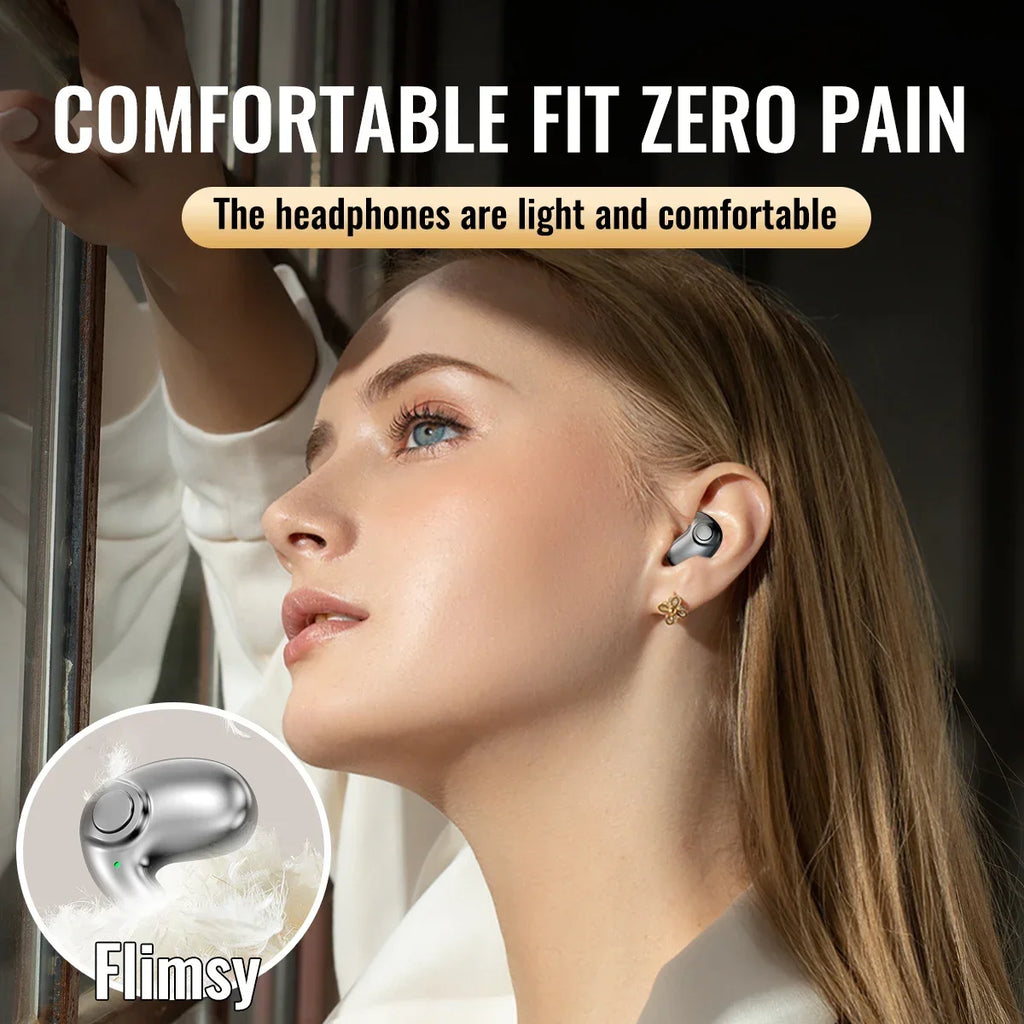 TWS Bluetooth 5.3 Invisible Sleep Earbuds – Wireless Waterproof Sports Headphones with Noise Reduction