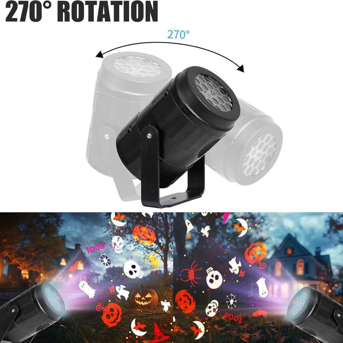 Projecteur de lumières pour Halloween et Noël – Décoration LED rotative avec citrouilles, flocons de neige et motifs festifs