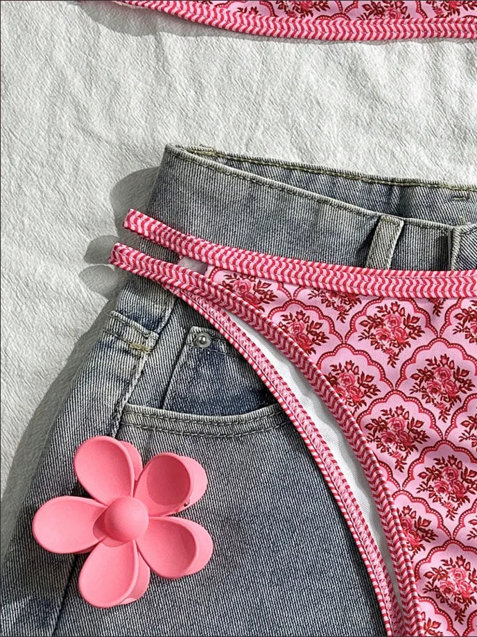 "Conjunto de bikini sin tirantes nuevo 2025 - Traje de baño sexy de dos piezas con espalda descubierta y lazo frontal para mujer"