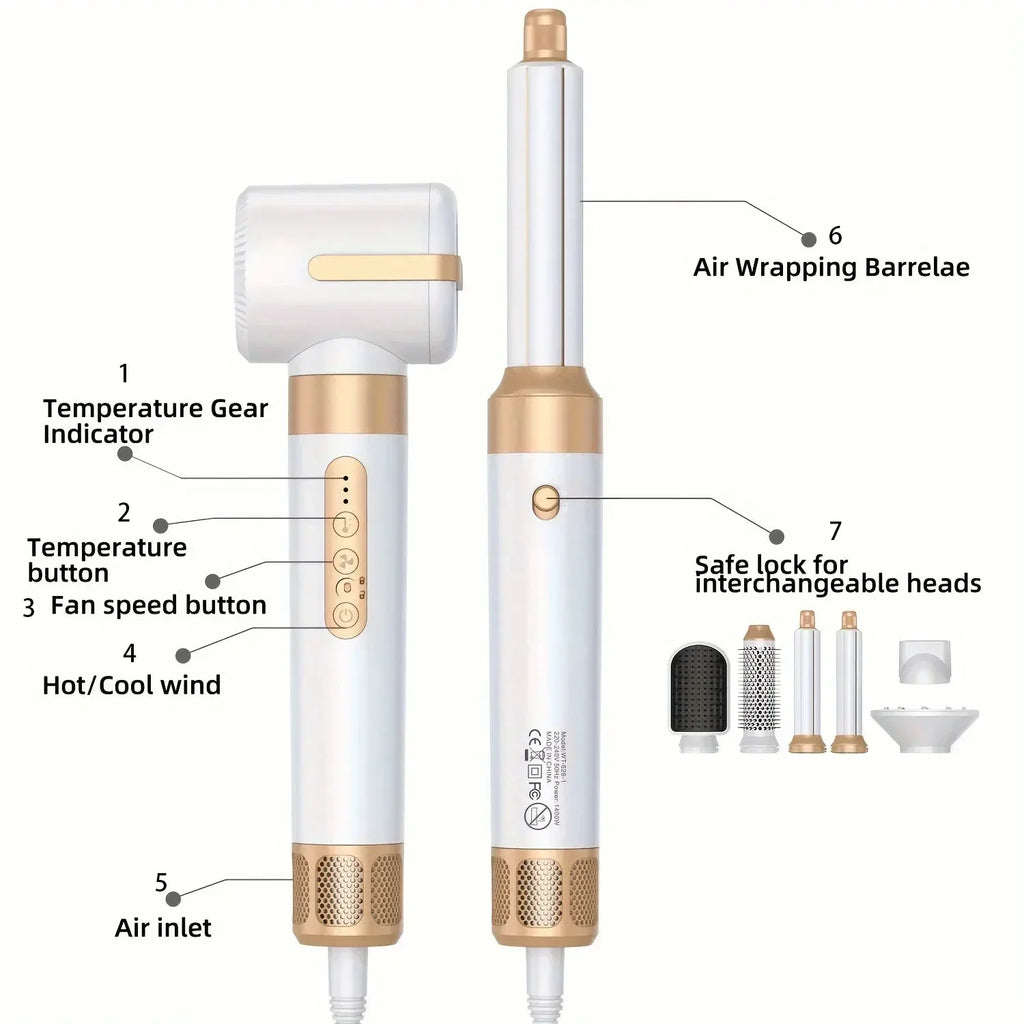 Sèche-cheveux professionnel 7-en-1 et brosse soufflante multi-coiffage – Moteur haute vitesse, technologie à ions négatifs