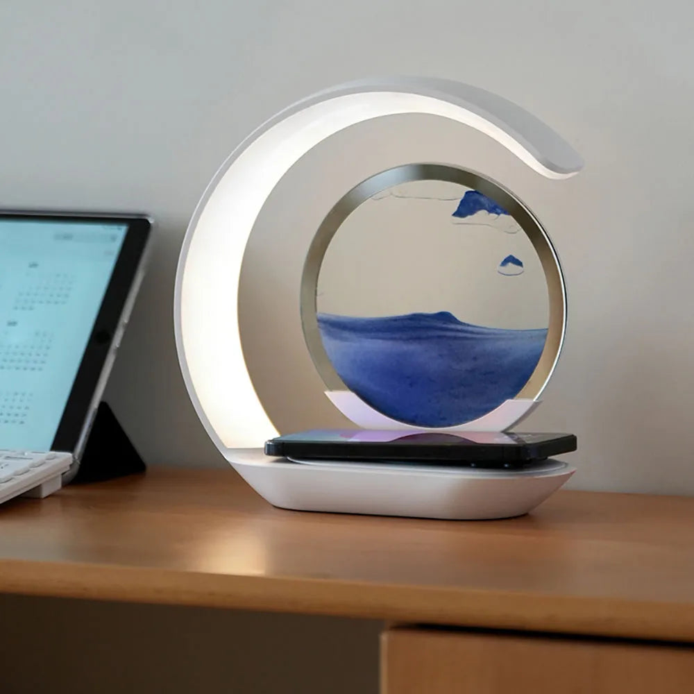 Lampe de table sablier avec chargeur sans fil – Veilleuse art du sable 3D