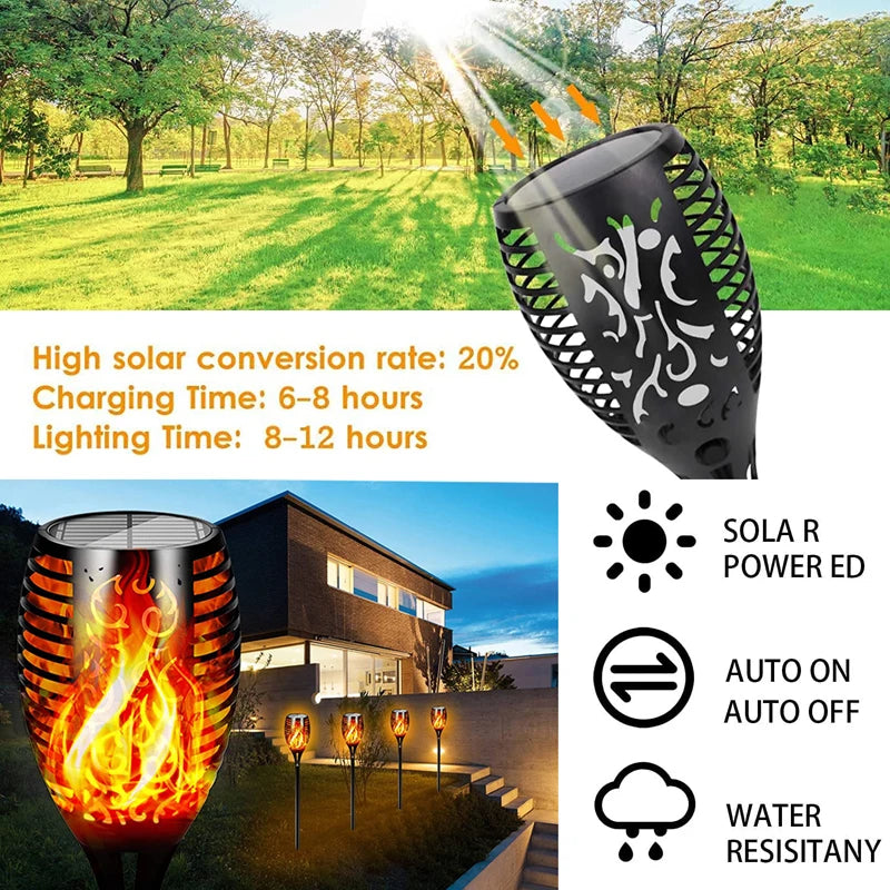 96 LED Solar Torch Lights – Waterproof Flickering Flame Garden & Patio Lights