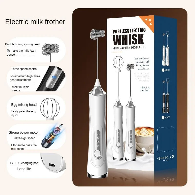Batidora eléctrica USB, espumador de leche y café de mano, licuadora portátil de 3 velocidades, para hacer mantequilla, herramienta de cocina, mezclador de ingredientes