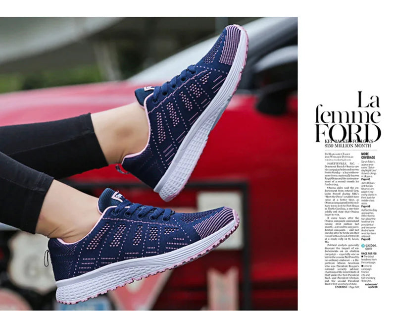 Women's Breathable Mesh Walking Sneakers – Lightweight Casual Flat Shoes