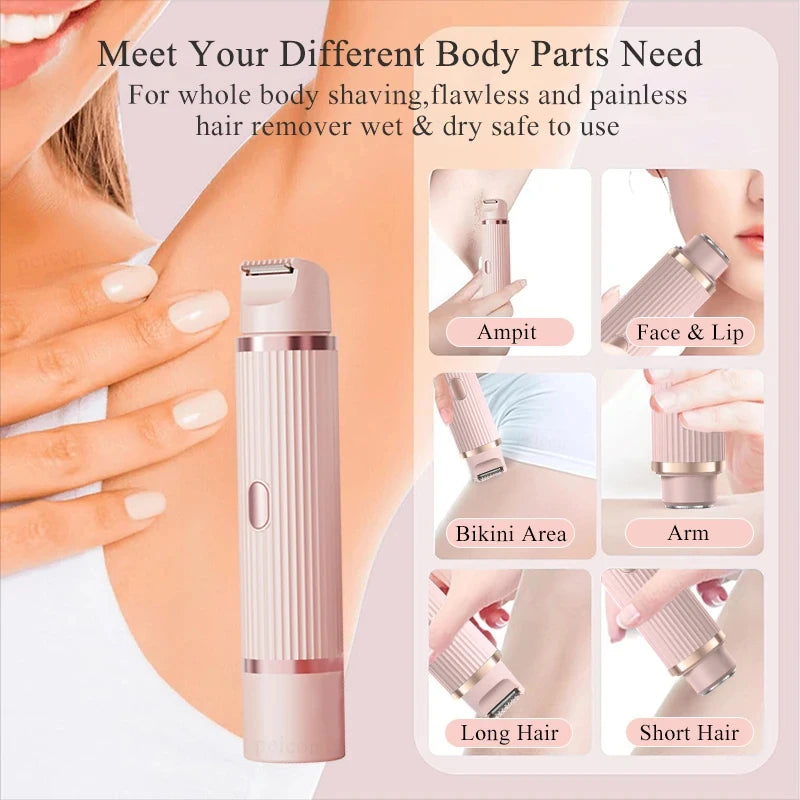 2026 New Women Electric Shaver Waterproof 2 in 1 Double Head Bikini Hair Trimmer Detachable Head Wet Dry Shaver