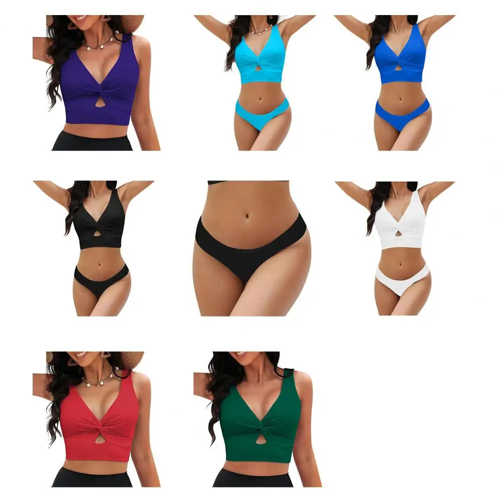 Sexy Knot Twist Bikini Set Women Adjustable Tankini Top Thong Swimsuit High Waist Beachwear 2026 Summer Swimwear