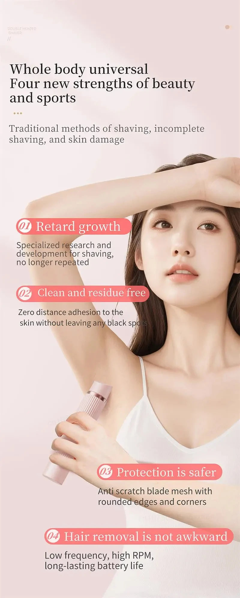 2026 New Women Electric Shaver Waterproof 2 in 1 Double Head Bikini Hair Trimmer Detachable Head Wet Dry Shaver