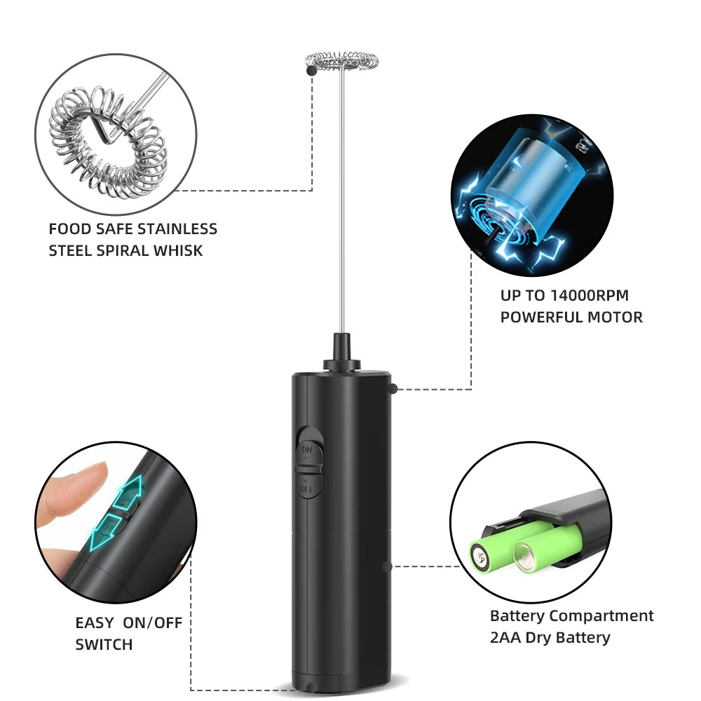 Espumador de leche eléctrico Batidor mezclador para café, mezclador de bebidas portátil eléctrico mini espumador a pilas