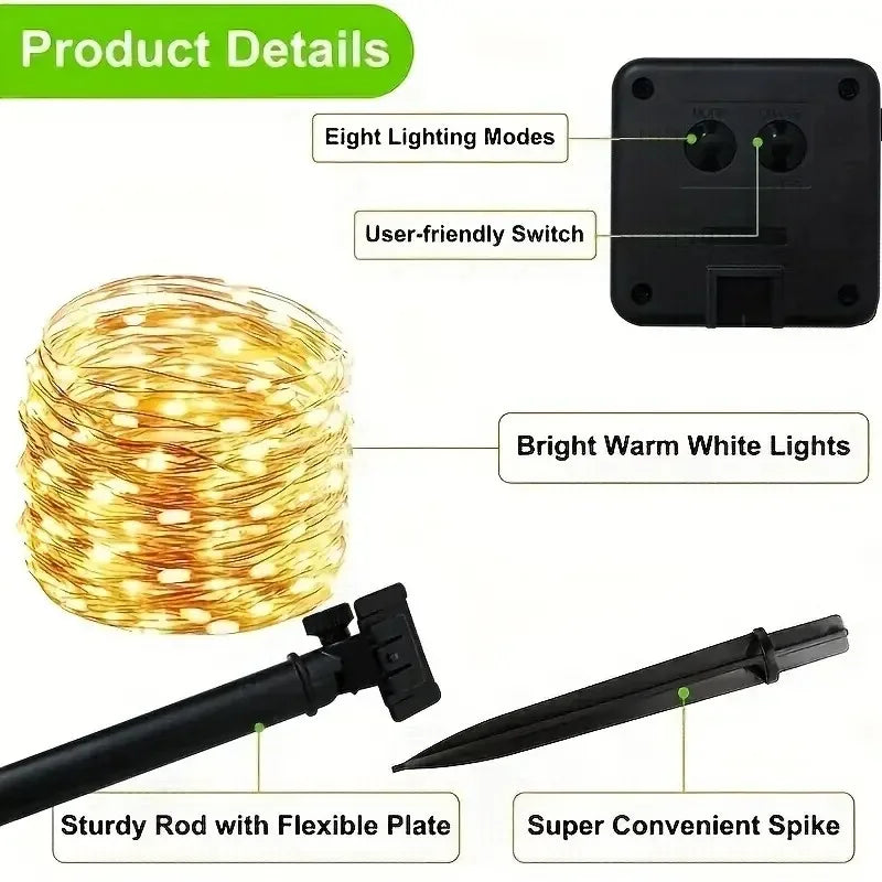 Solar Fairy Lights Outdoor – Waterproof Garden String Lights with 8 Light Modes