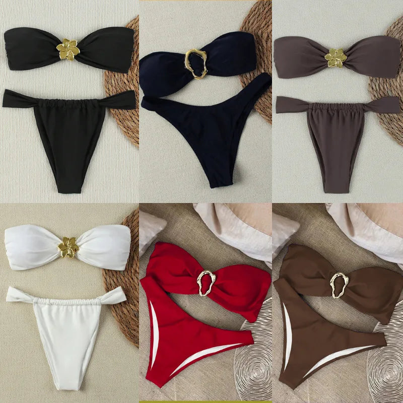 Conjunto de bikini push-up sin tirantes Sexy 2026 - Traje de baño de tanga brasileña para mujer