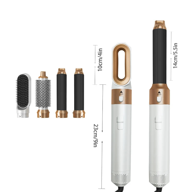 Ensemble brosse à air chaud et outil de coiffage professionnel 5-en-1 – Bouclez, lissez et donnez du volume