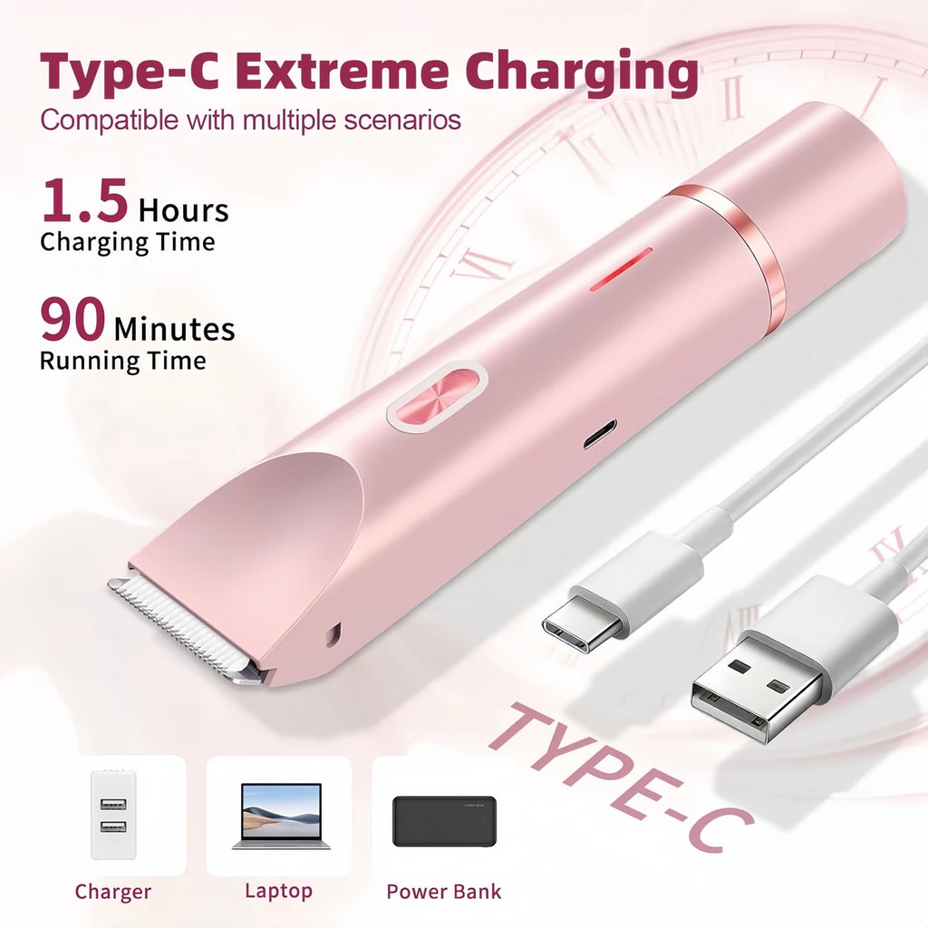 Bikini Trimmer for Women, 2 in 1 Dual Head Bikini Shaver & Body Shaver, Cordless & Waterproof Painless Electric Hair Removal