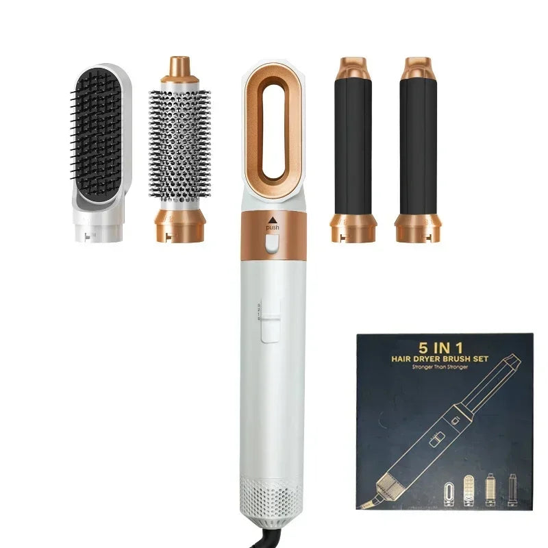 Ensemble brosse à air chaud et outil de coiffage professionnel 5-en-1 – Bouclez, lissez et donnez du volume