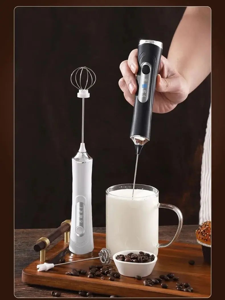 Batidora eléctrica USB, espumador de leche y café de mano, licuadora portátil de 3 velocidades, para hacer mantequilla, herramienta de cocina, mezclador de ingredientes