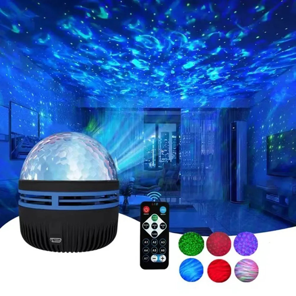 USB Galaxy Aurora Projector – RGB 360° Rotating Night Light with Remote