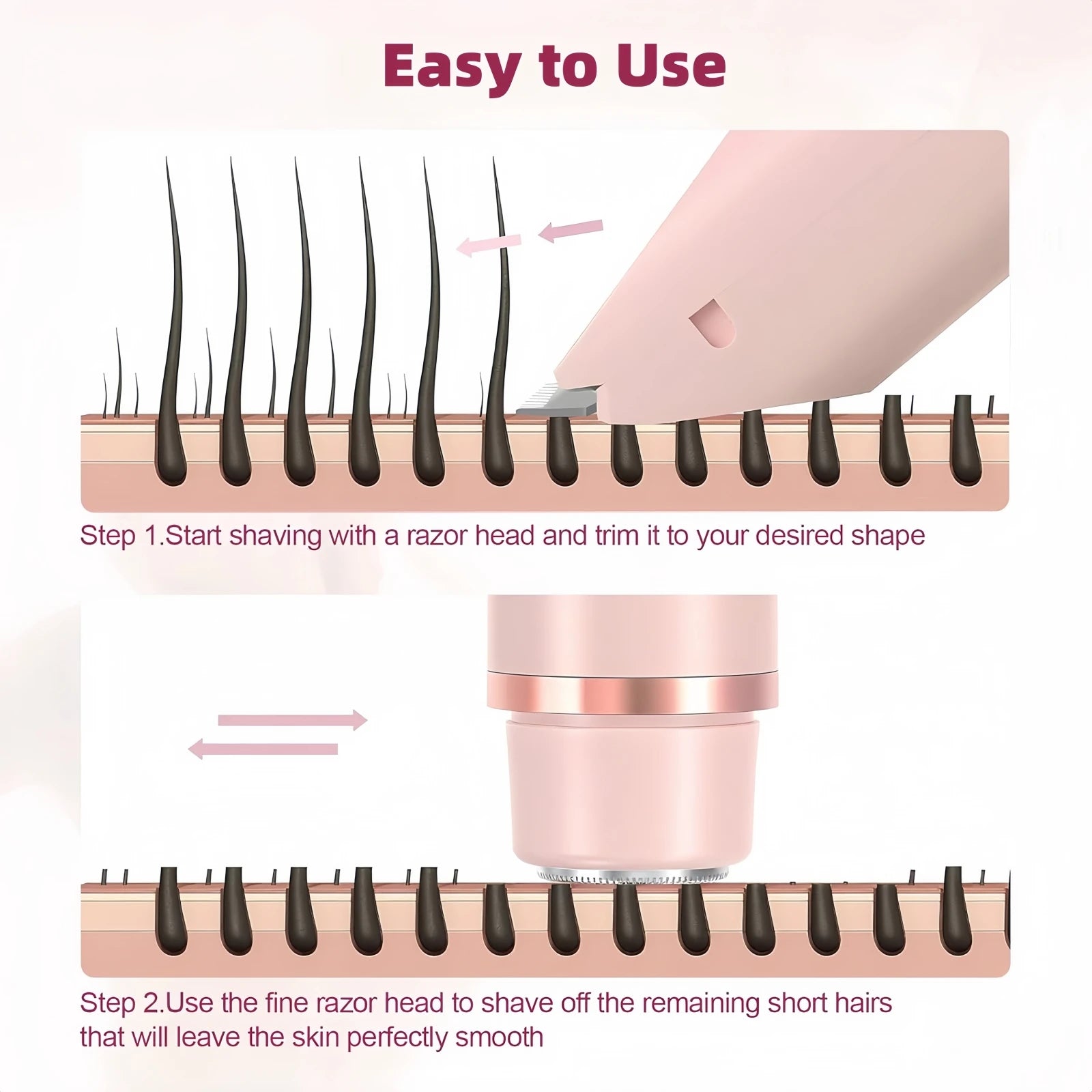 Bikini Trimmer for Women, 2 in 1 Dual Head Bikini Shaver & Body Shaver, Cordless & Waterproof Painless Electric Hair Removal