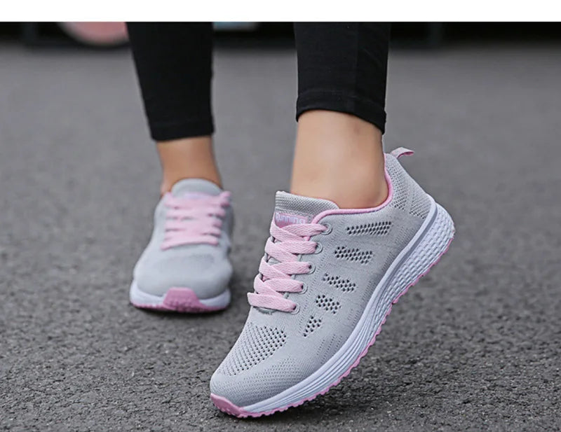 Women's Breathable Mesh Walking Sneakers – Lightweight Casual Flat Shoes