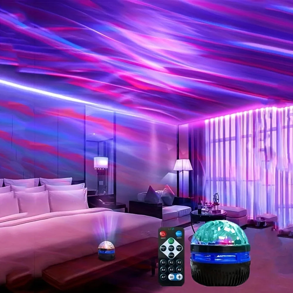USB Galaxy Aurora Projector – RGB 360° Rotating Night Light with Remote