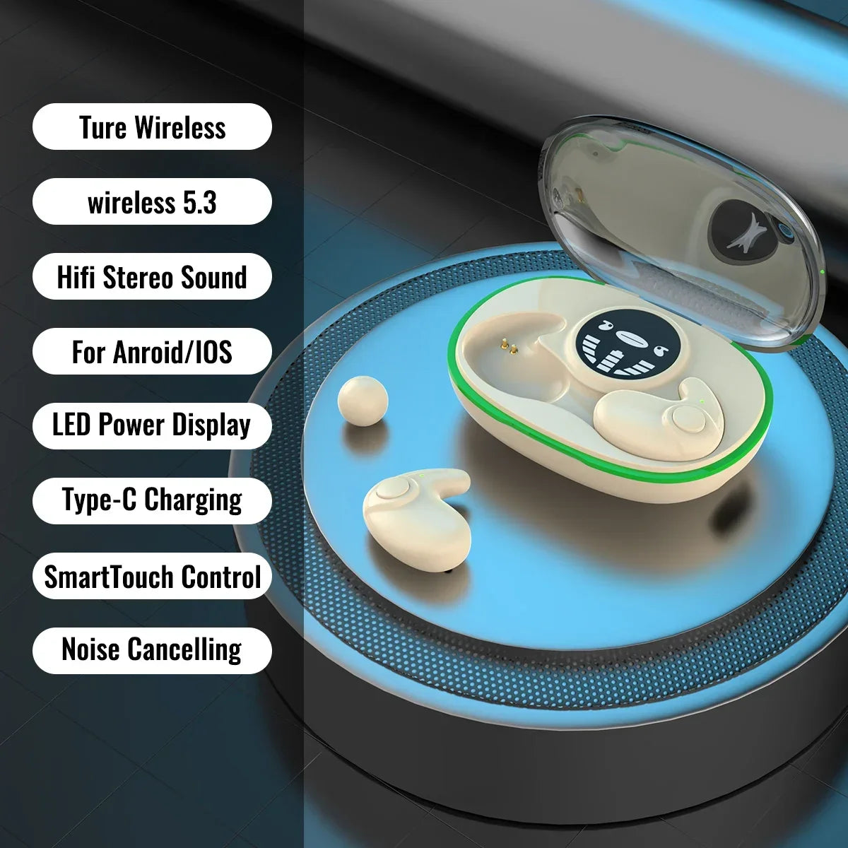 TWS Bluetooth 5.3 Invisible Sleep Earbuds – Wireless Waterproof Sports Headphones with Noise Reduction