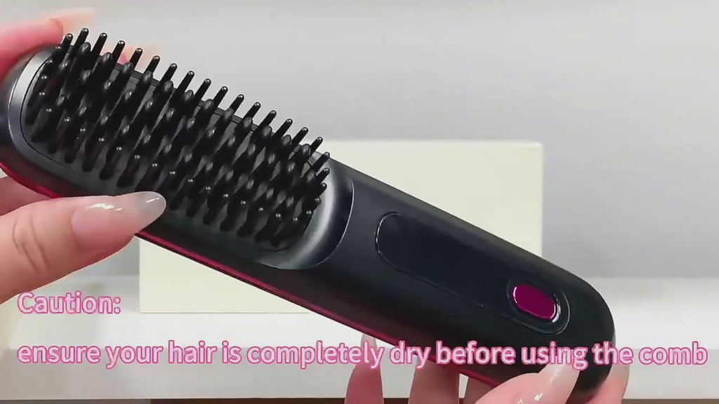 Brosse lissante sans fil – Peigne chauffant rechargeable LCD, 3 réglages de température