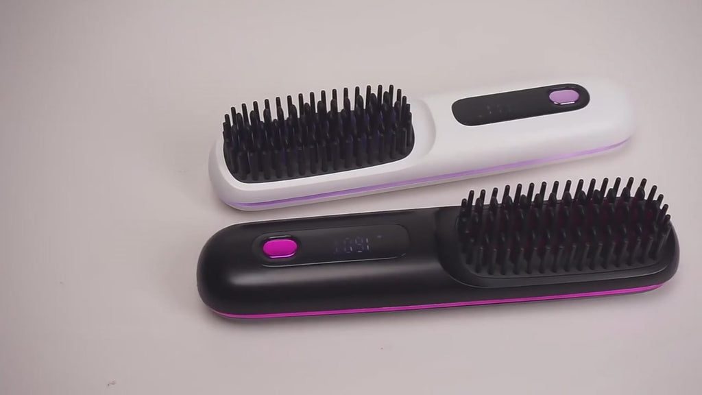 Brosse lissante sans fil – Peigne chauffant rechargeable LCD, 3 réglages de température