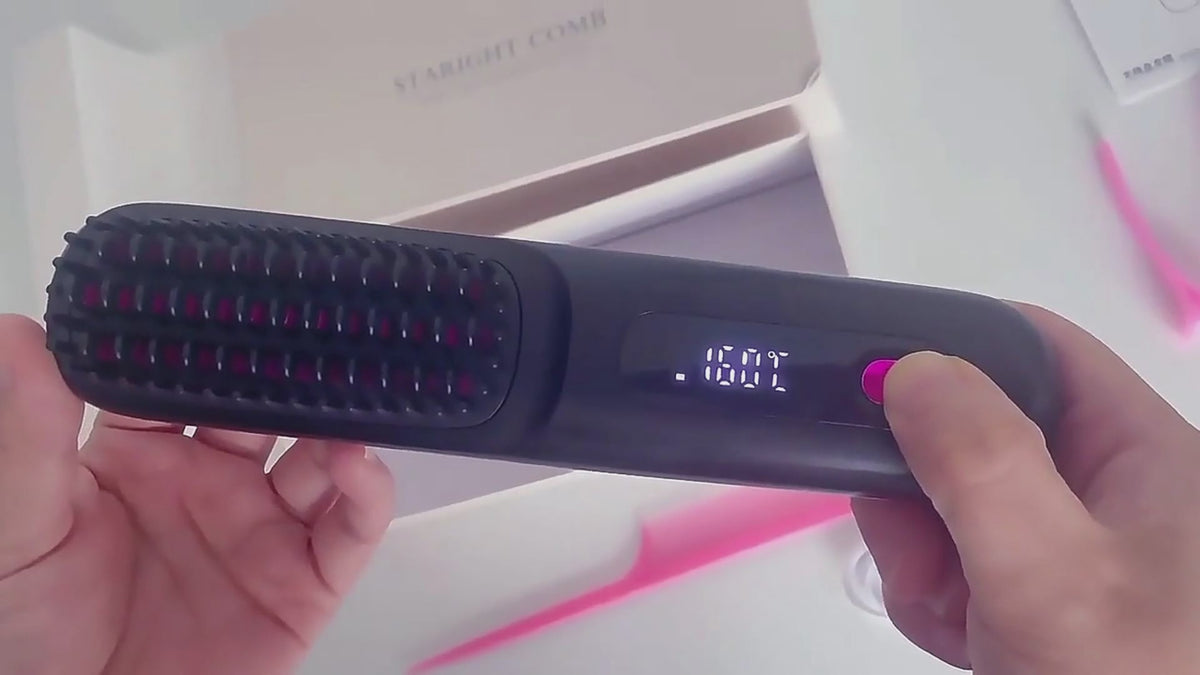 Brosse lissante sans fil – Peigne chauffant rechargeable LCD, 3 réglages de température